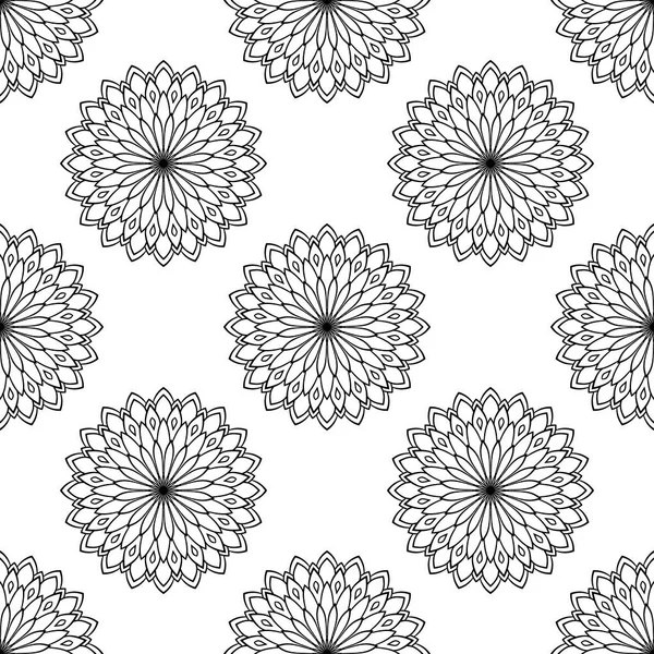 Fantasía Patrón Sin Costura Con Mandala Ornamental Fondo Flores Garabato — Vector de stock