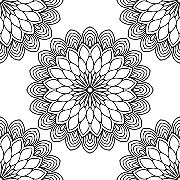 装飾曼荼羅で幻想的なシームレスなパターン 抽象的な丸いドアの花の背景 花の幾何学的サークル ベクターイラスト — ストックベクタ