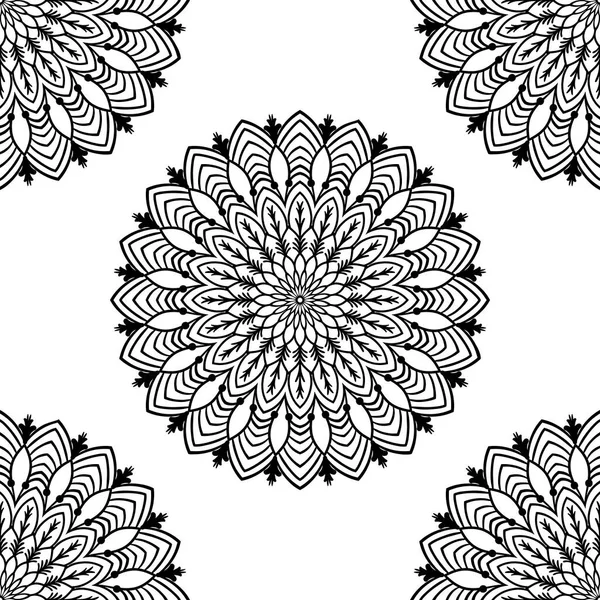 Fantasy Sömlöst Mönster Med Prydnadsväxter Mandala Abstrakt Runda Doodle Blomma — Stock vektor