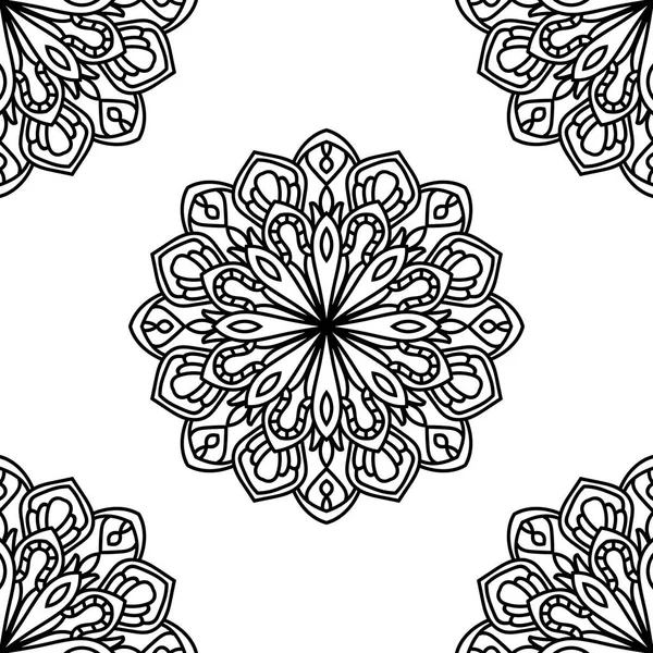 Fantasievolles Nahtloses Muster Mit Ornamentalem Mandala Abstrakte Runde Kritzelblume Hintergrund — Stockvektor