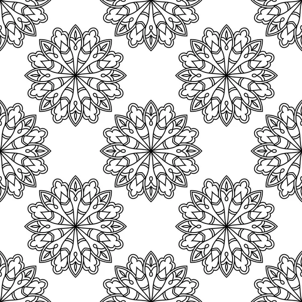 Fantastisk Sømløst Mønster Med Ornamental Mandala Abstrakt Rund Stiv Blomsterbakgrunn – stockvektor
