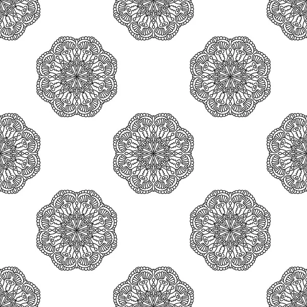 Süslü mandala ile kusursuz bir şablon. Soyut yuvarlak karalama çiçek arkaplanı. Çiçekli geometrik çember. Vektör illüstrasyonu.  