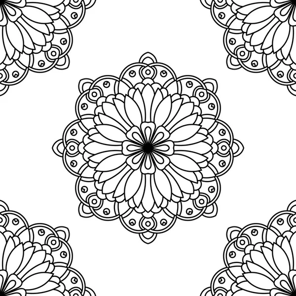 Süslü mandala ile kusursuz bir şablon. Soyut yuvarlak karalama çiçek arkaplanı. Çiçekli geometrik çember. Vektör illüstrasyonu.  