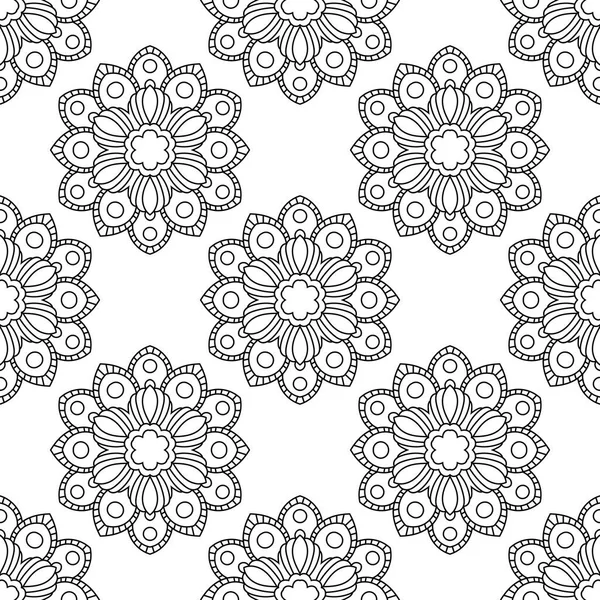 Süslü mandala ile kusursuz bir şablon. Soyut yuvarlak karalama çiçek arkaplanı. Çiçekli geometrik çember. Vektör illüstrasyonu.  