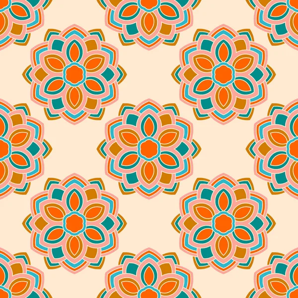 Abstract Naadloos Patroon Met Mandala Bloem Mozaïek Tegels Bloemen Achtergrond — Stockvector