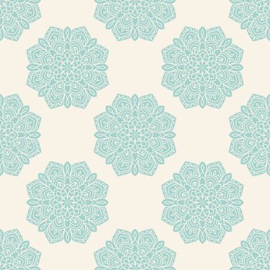 Mandala çiçeğiyle soyut, pürüzsüz desen. Mozaik, fayans. Çiçek arkaplan. Vektör illüstrasyonu.    