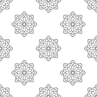 Mandala çiçeğiyle soyut noktasız desen. Mozaik, fayans. Çiçek arkaplan. Vektör illüstrasyonu.     