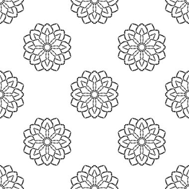 Mandala çiçeğiyle soyut noktasız desen. Mozaik, fayans. Çiçek arkaplan. Vektör illüstrasyonu.     