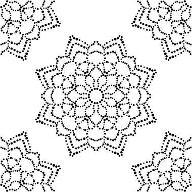 Mandala çiçeğiyle soyut noktasız desen. Mozaik, fayans. Çiçek arkaplan. Vektör illüstrasyonu.     