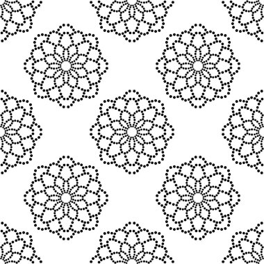 Mandala çiçeğiyle soyut noktasız desen. Mozaik, fayans. Çiçek arkaplan. Vektör illüstrasyonu.     