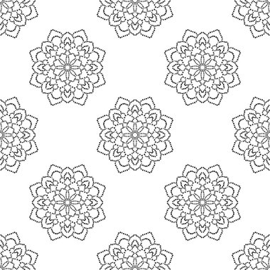 Süslü mandala ile kusursuz bir şablon. Soyut yuvarlak karalama çiçek arkaplanı. Çiçekli geometrik çember. Vektör illüstrasyonu. 