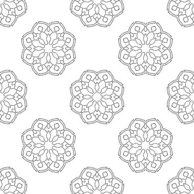 Süslü mandala ile kusursuz bir şablon. Soyut yuvarlak karalama çiçek arkaplanı. Çiçekli geometrik çember. Vektör illüstrasyonu. 