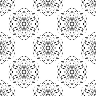 Süslü mandala ile kusursuz bir şablon. Soyut yuvarlak karalama çiçek arkaplanı. Çiçekli geometrik çember. Vektör illüstrasyonu. 