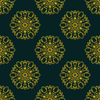 Süslü mandala ile kusursuz bir şablon. Soyut yuvarlak karalama çiçek arkaplanı. Çiçekli geometrik çember. Vektör illüstrasyonu. 