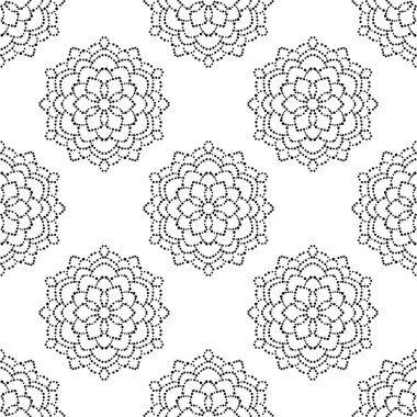 Süslü mandala ile kusursuz bir şablon. Soyut yuvarlak karalama çiçek arkaplanı. Çiçekli geometrik çember. Vektör illüstrasyonu. 