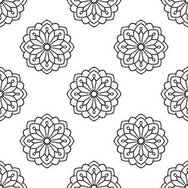 Süslü mandala ile kusursuz bir şablon. Soyut yuvarlak karalama çiçek arkaplanı. Çiçekli geometrik çember. Vektör illüstrasyonu. 