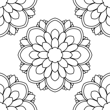 Süslü mandala ile kusursuz bir şablon. Soyut yuvarlak karalama çiçek arkaplanı. Çiçekli geometrik çember. Vektör illüstrasyonu. 