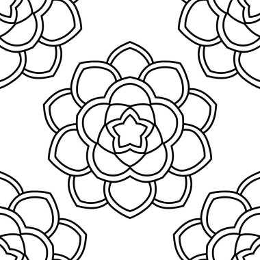 Süslü mandala ile kusursuz bir şablon. Soyut yuvarlak karalama çiçek arkaplanı. Çiçekli geometrik çember. Vektör illüstrasyonu. 