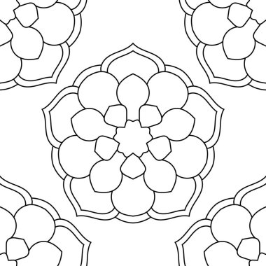 Süslü mandala ile kusursuz bir şablon. Soyut yuvarlak karalama çiçek arkaplanı. Çiçekli geometrik çember. Vektör illüstrasyonu. 