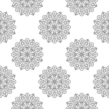 Mandala çiçeğiyle soyut, pürüzsüz desen. Benekli mozaik, fayans. Çiçek arkaplan. Vektör illüstrasyonu.    