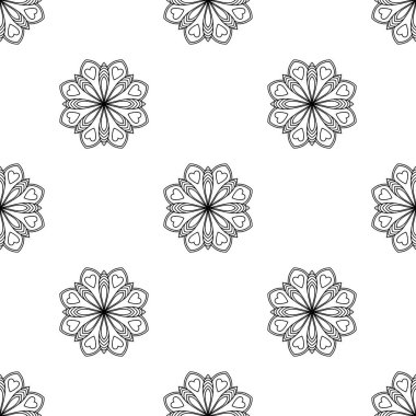 Süslü mandala ile kusursuz bir şablon. Soyut yuvarlak karalama çiçek arkaplanı. Çiçekli geometrik çember. Vektör illüstrasyonu.  