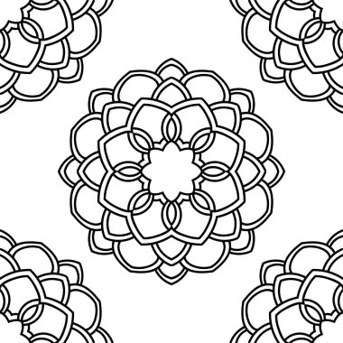 Süslü mandala ile kusursuz bir şablon. Soyut yuvarlak karalama çiçek arkaplanı. Çiçekli geometrik çember. Vektör illüstrasyonu.  