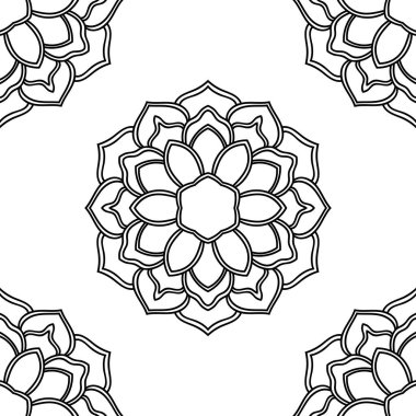 Süslü mandala ile kusursuz bir şablon. Soyut yuvarlak karalama çiçek arkaplanı. Çiçekli geometrik çember. Vektör illüstrasyonu.  