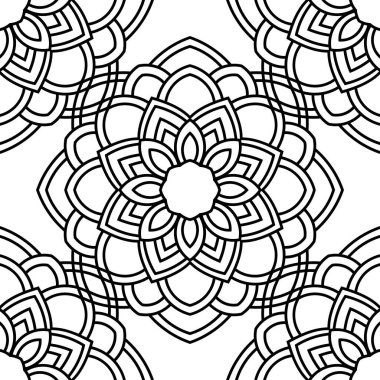 Süslü mandala ile kusursuz bir şablon. Soyut yuvarlak karalama çiçek arkaplanı. Çiçekli geometrik çember. Vektör illüstrasyonu.  