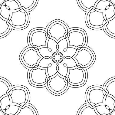 Süslü mandala ile kusursuz bir şablon. Soyut yuvarlak karalama çiçek arkaplanı. Çiçekli geometrik çember. Vektör illüstrasyonu.  