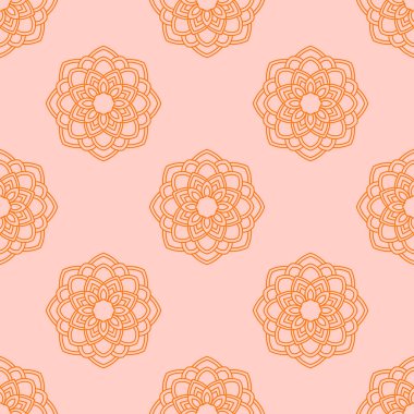 Süslü mandala ile kusursuz bir şablon. Soyut yuvarlak karalama çiçek arkaplanı. Çiçekli geometrik çember. Vektör illüstrasyonu.  