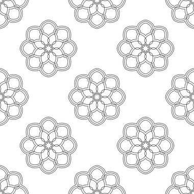 Süslü mandala ile kusursuz bir şablon. Soyut yuvarlak karalama çiçek arkaplanı. Çiçekli geometrik çember. Vektör illüstrasyonu.  