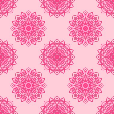 Süslü mandala ile kusursuz bir şablon. Soyut yuvarlak karalama çiçek arkaplanı. Çiçekli geometrik çember. Vektör illüstrasyonu.  