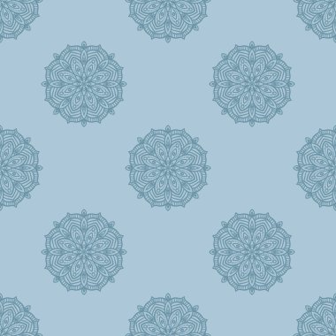 Süslü mandala ile kusursuz bir şablon. Soyut yuvarlak karalama çiçek arkaplanı. Çiçekli geometrik çember. Vektör illüstrasyonu.  