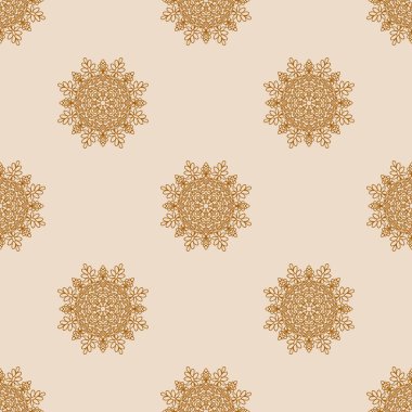 Süslü mandala ile kusursuz bir şablon. Soyut yuvarlak karalama çiçek arkaplanı. Çiçekli geometrik çember. Vektör illüstrasyonu.  