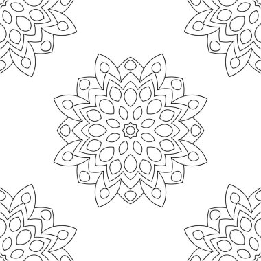 Süslü mandala ile kusursuz bir şablon. Soyut yuvarlak karalama çiçek arkaplanı. Çiçekli geometrik çember. Vektör illüstrasyonu.  