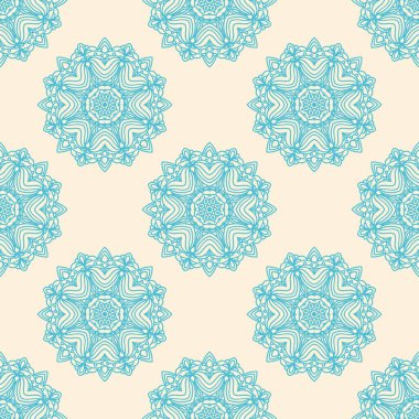 Süslü mandala ile kusursuz bir şablon. Soyut yuvarlak karalama çiçek arkaplanı. Çiçekli geometrik çember. Vektör illüstrasyonu.  