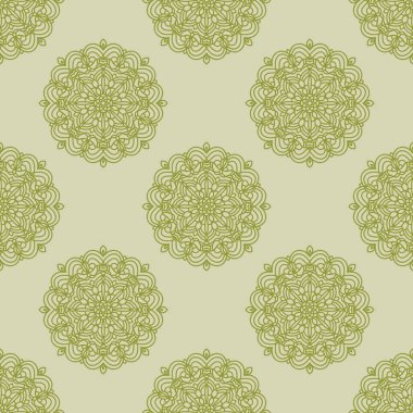 Süslü mandala ile kusursuz bir şablon. Soyut yuvarlak karalama çiçek arkaplanı. Çiçekli geometrik çember. Vektör illüstrasyonu.  