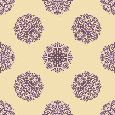 Süslü mandala ile kusursuz bir şablon. Soyut yuvarlak karalama çiçek arkaplanı. Çiçekli geometrik çember. Vektör illüstrasyonu.  