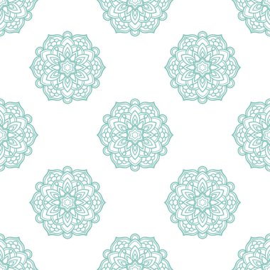 Süslü mandala ile kusursuz bir şablon. Soyut yuvarlak karalama çiçek arkaplanı. Çiçekli geometrik çember. Vektör illüstrasyonu.  