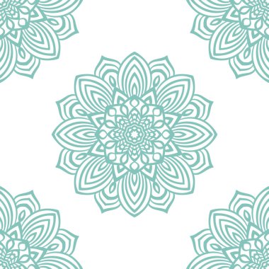 Süslü mandala ile kusursuz bir şablon. Soyut yuvarlak karalama çiçek arkaplanı. Çiçekli geometrik çember. Vektör illüstrasyonu.  