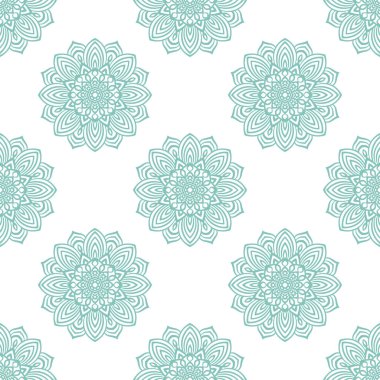 Süslü mandala ile kusursuz bir şablon. Soyut yuvarlak karalama çiçek arkaplanı. Çiçekli geometrik çember. Vektör illüstrasyonu.  