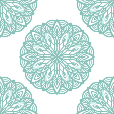 Süslü mandala ile kusursuz bir şablon. Soyut yuvarlak karalama çiçek arkaplanı. Çiçekli geometrik çember. Vektör illüstrasyonu.  