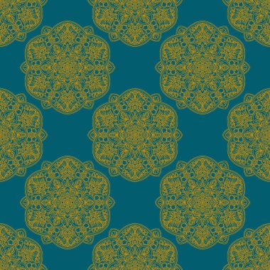 Süslü mandala ile kusursuz bir şablon. Soyut yuvarlak karalama çiçek arkaplanı. Çiçekli geometrik çember. Vektör illüstrasyonu.  