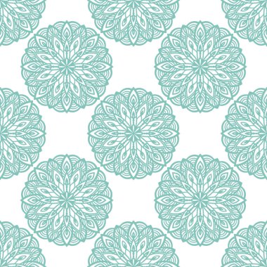 Süslü mandala ile kusursuz bir şablon. Soyut yuvarlak karalama çiçek arkaplanı. Çiçekli geometrik çember. Vektör illüstrasyonu.  