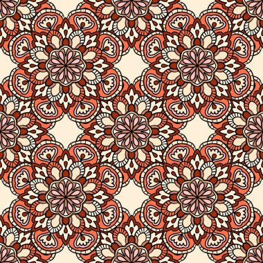 Mandala çiçeğiyle soyut, pürüzsüz desen. Mozaik, fayans. Çiçek arkaplan. Vektör illüstrasyonu.    