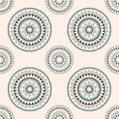 Renkli etnik kabile yerlisi yuvarlak, pürüzsüz bir model. Geometrik motiflerle süslemeli arka plan. Vektör illüstrasyonu. 