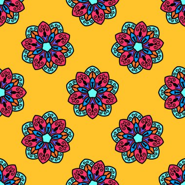 Mandala kusursuz desen. Süslü, yuvarlak karalama çiçeği. Vektör illüstrasyonu