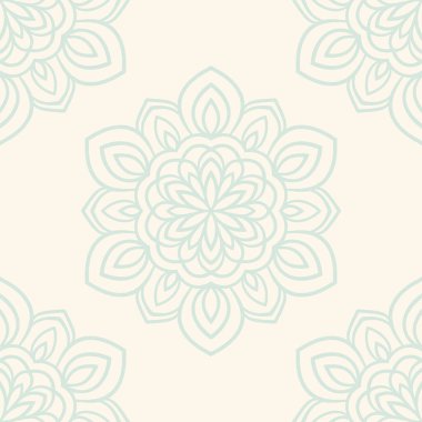 Süslü mandala ile kusursuz bir şablon. Soyut yuvarlak karalama çiçek arkaplanı. Çiçekli geometrik çember. Vektör illüstrasyonu.  