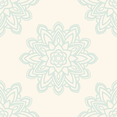 Süslü mandala ile kusursuz bir şablon. Soyut yuvarlak karalama çiçek arkaplanı. Çiçekli geometrik çember. Vektör illüstrasyonu.  