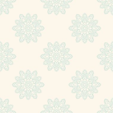 Süslü mandala ile kusursuz bir şablon. Soyut yuvarlak karalama çiçek arkaplanı. Çiçekli geometrik çember. Vektör illüstrasyonu.  